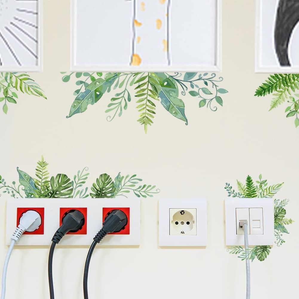 Green Plants Wall Decals 2 Sheets Vinyl Leaves Vines Removable Wall Sticker
