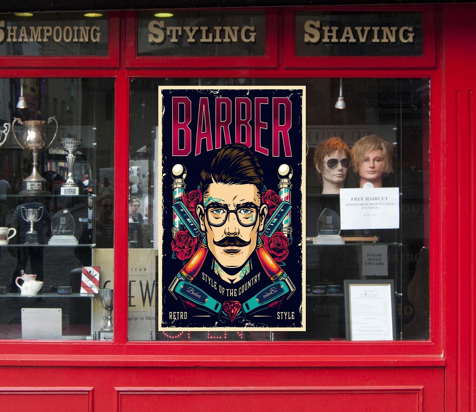 3D Man Hair Cut G451 Barber Shop Window Stickers Vinyl Wall Mural Decals Honey