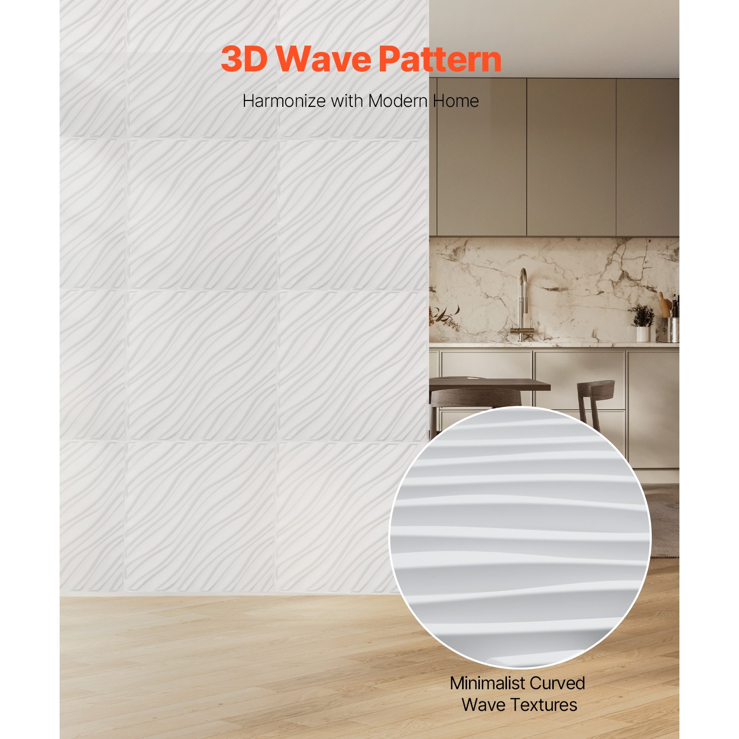Uimoso 12-Pack 3D PVC Wall Panels, 19.7 x 19.7 in, Wave Design, White, 32 Sq.Ft