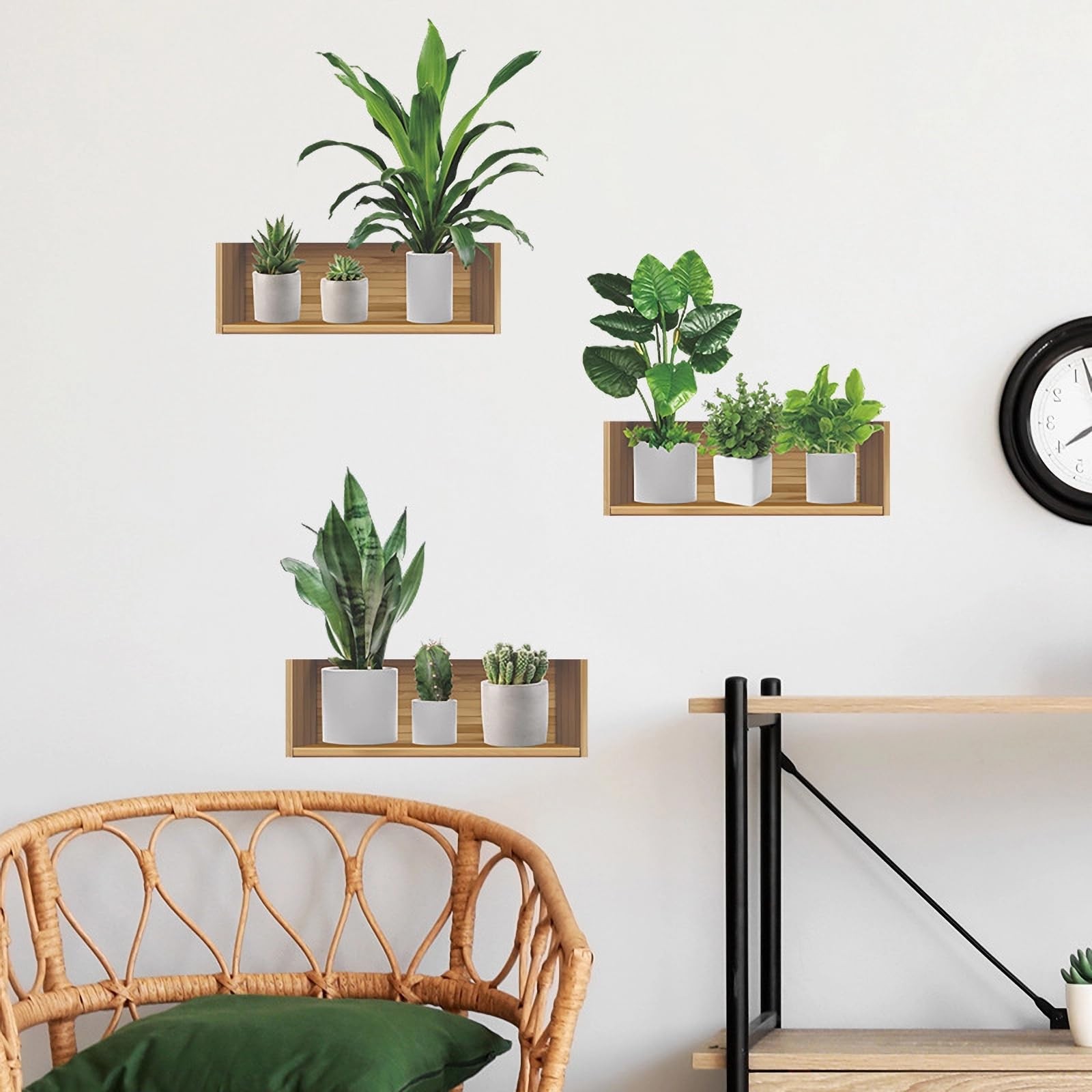 Green Plants Potted Wall Stickers, Green Leaves Cactus Succulent DIY Wall Dec…