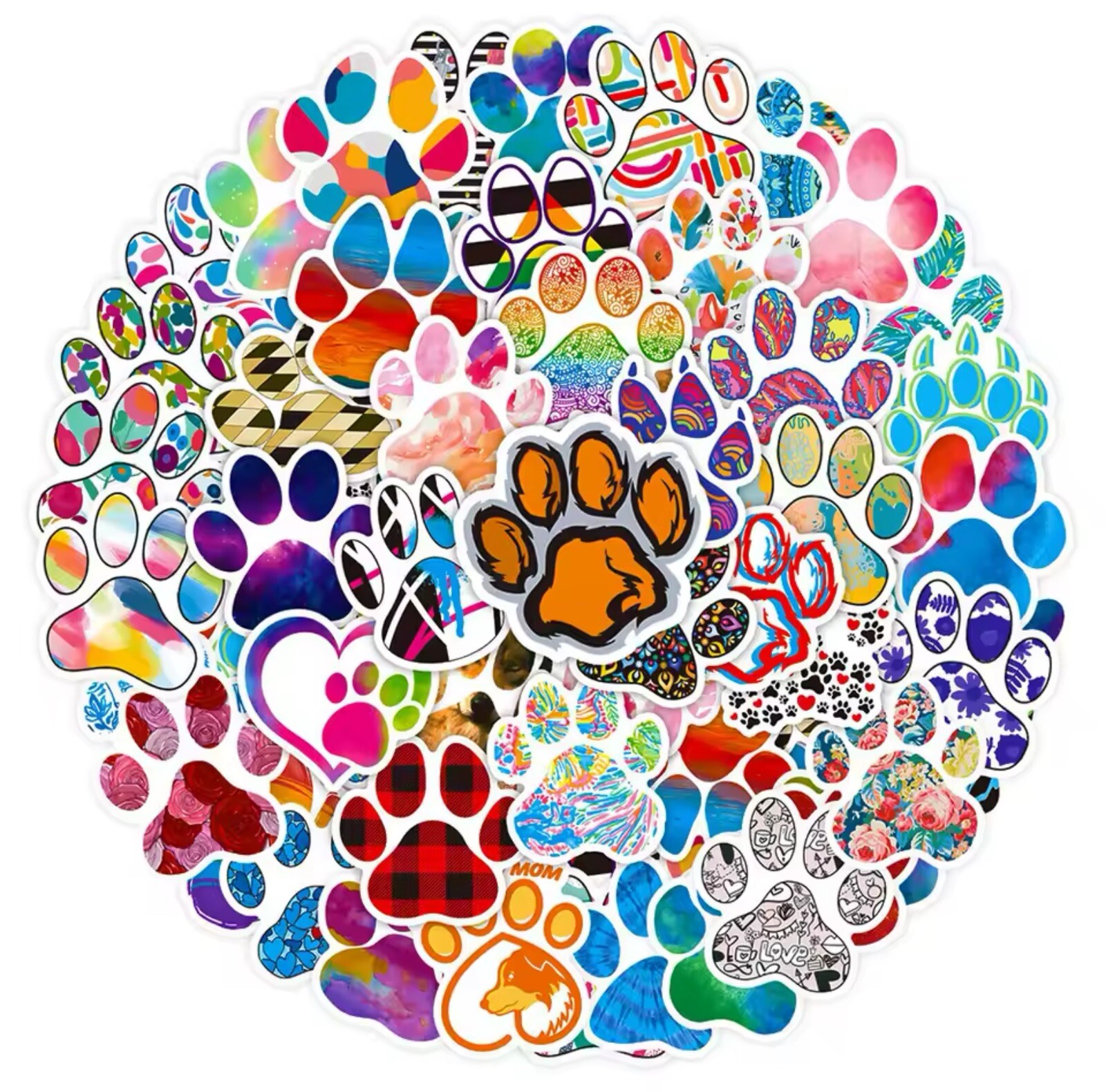 Paw Print Animal Stickers 50pk Multicolored Mixed Random Paw Print Stickers