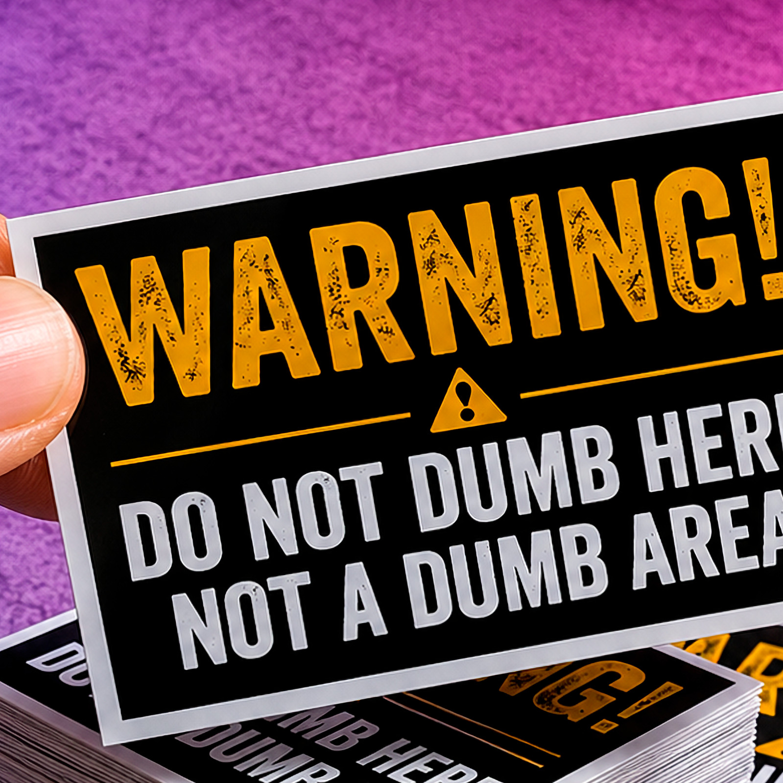 Funny Warning Sign Sticker: "WARNING! Do Not Dumb Here, Not a Dumb Area" Decal
