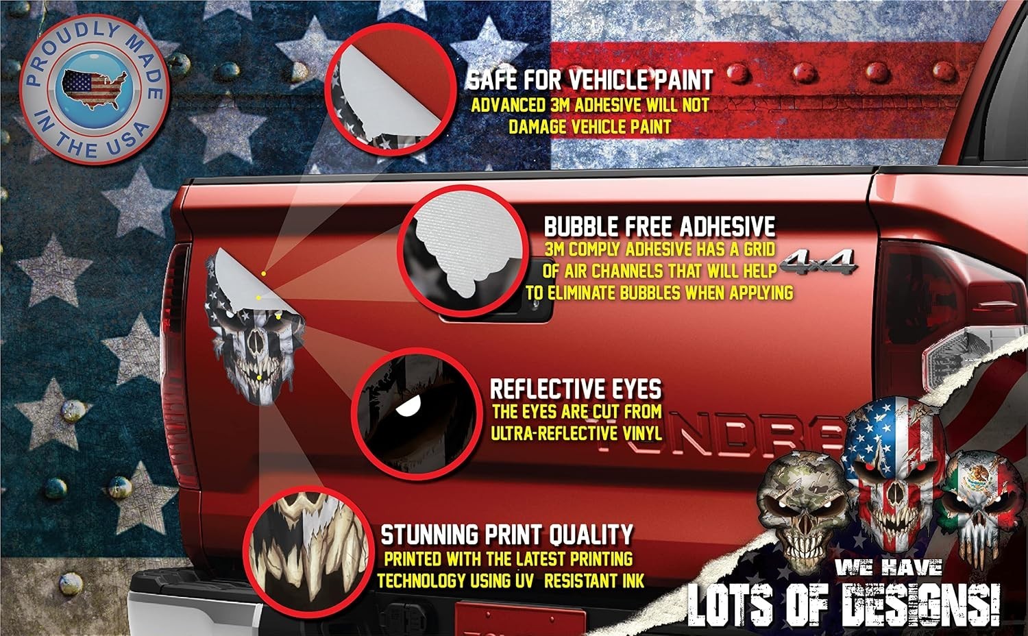 6.5 Inch American Flag Skull Decal – Cool Military Graphic for Trucks and Cars