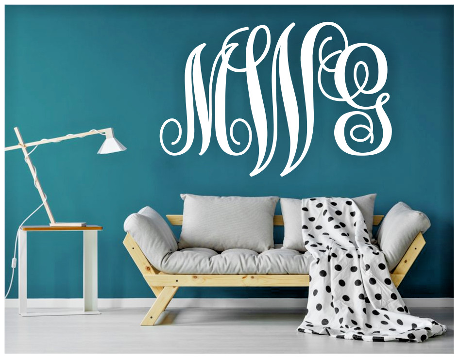 22" WIDE MONOGRAM NAME INITIALS WALL DECAL YOUR CHOICE OF COLOR FANCY LETTERS