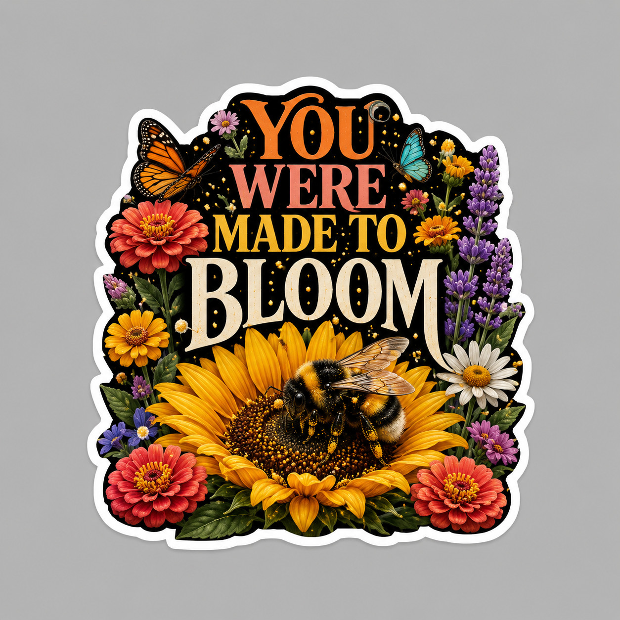 Bumble Bee Sticker Vinyl Decal You Were Made To Bloom Sunflower Inspirational