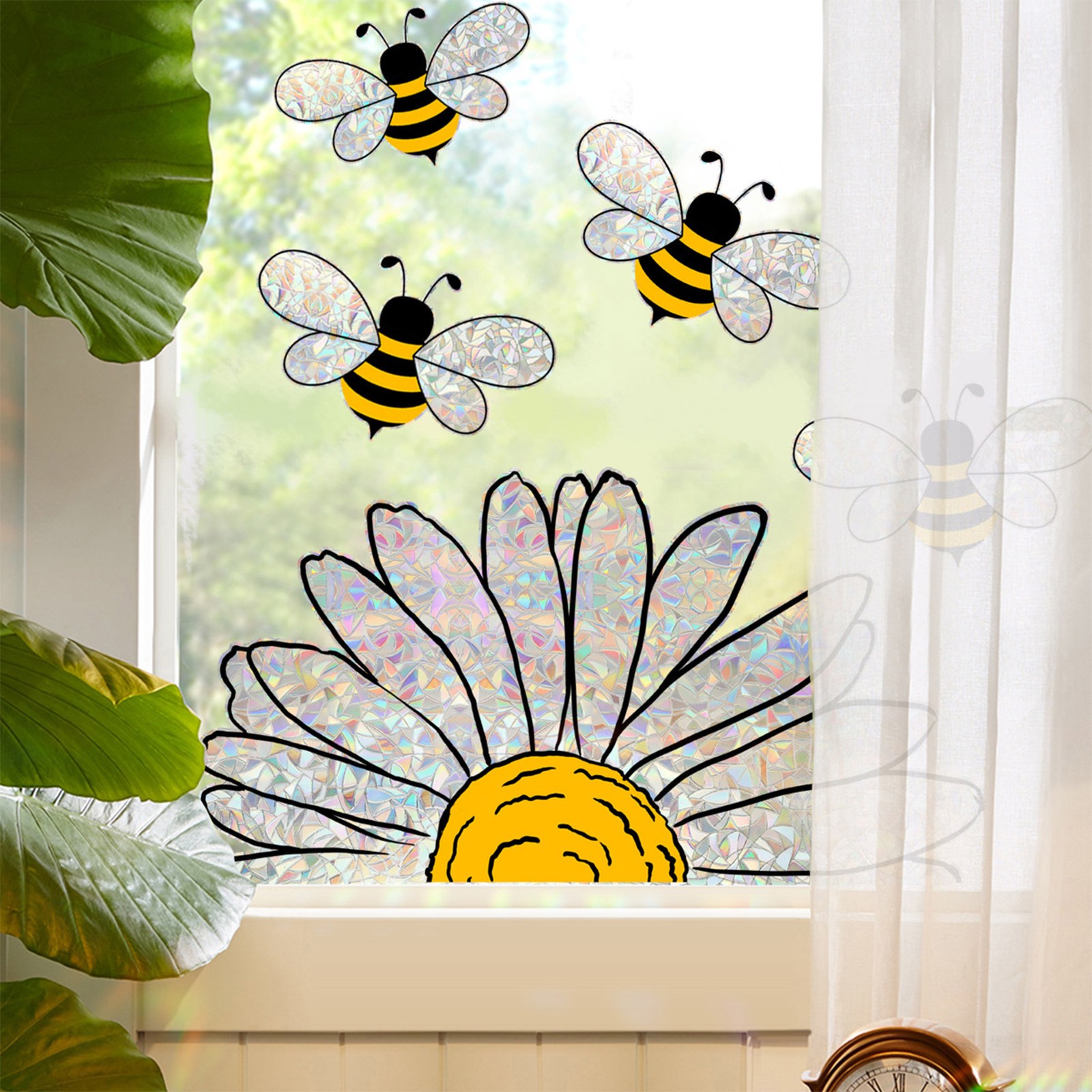 Bee Sunflower Window Clings Stickers, Double-Side Suncatcher Static Decals