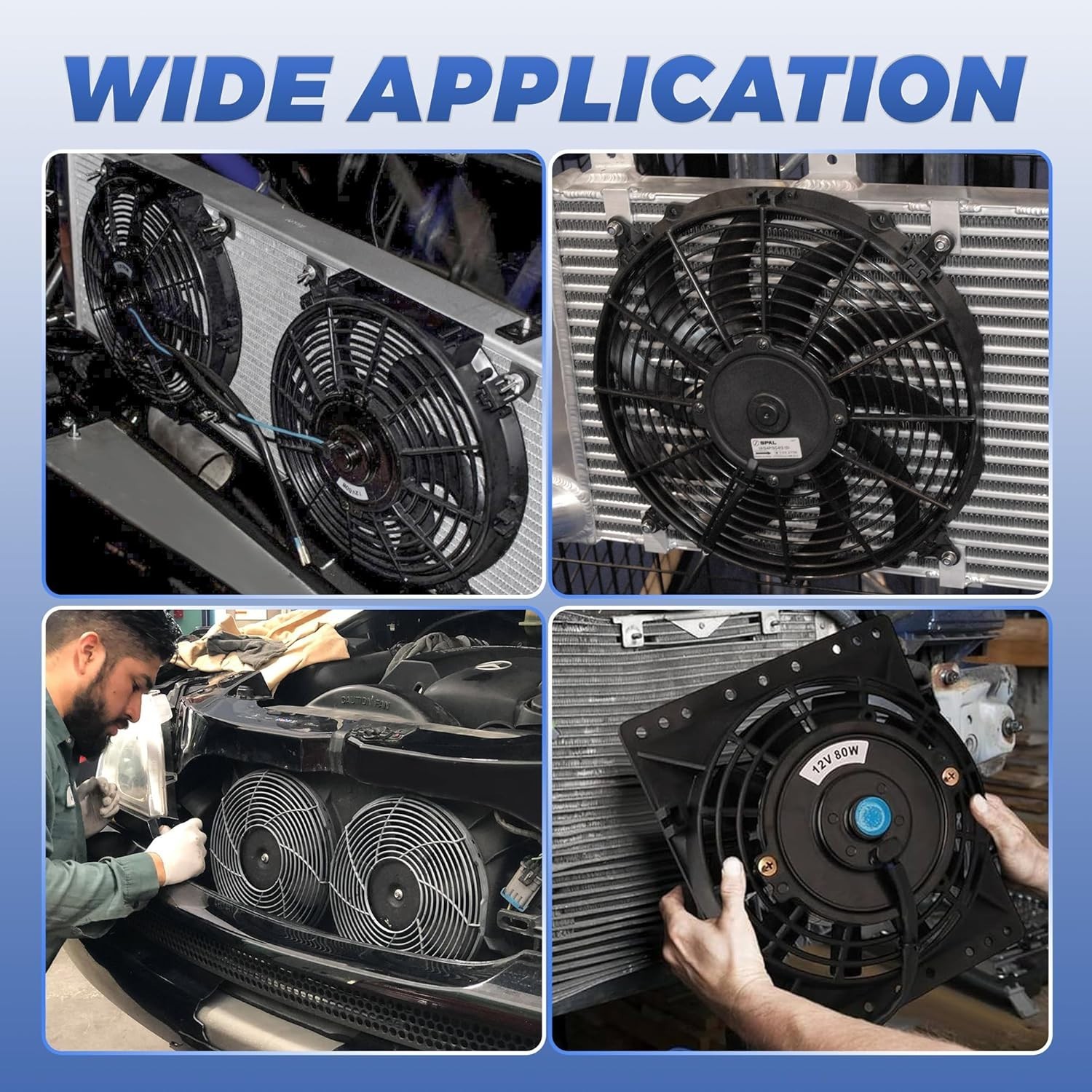 12 Inch 12” Black Universal Electric Radiator Slim Fan 12V 80W High Performance
