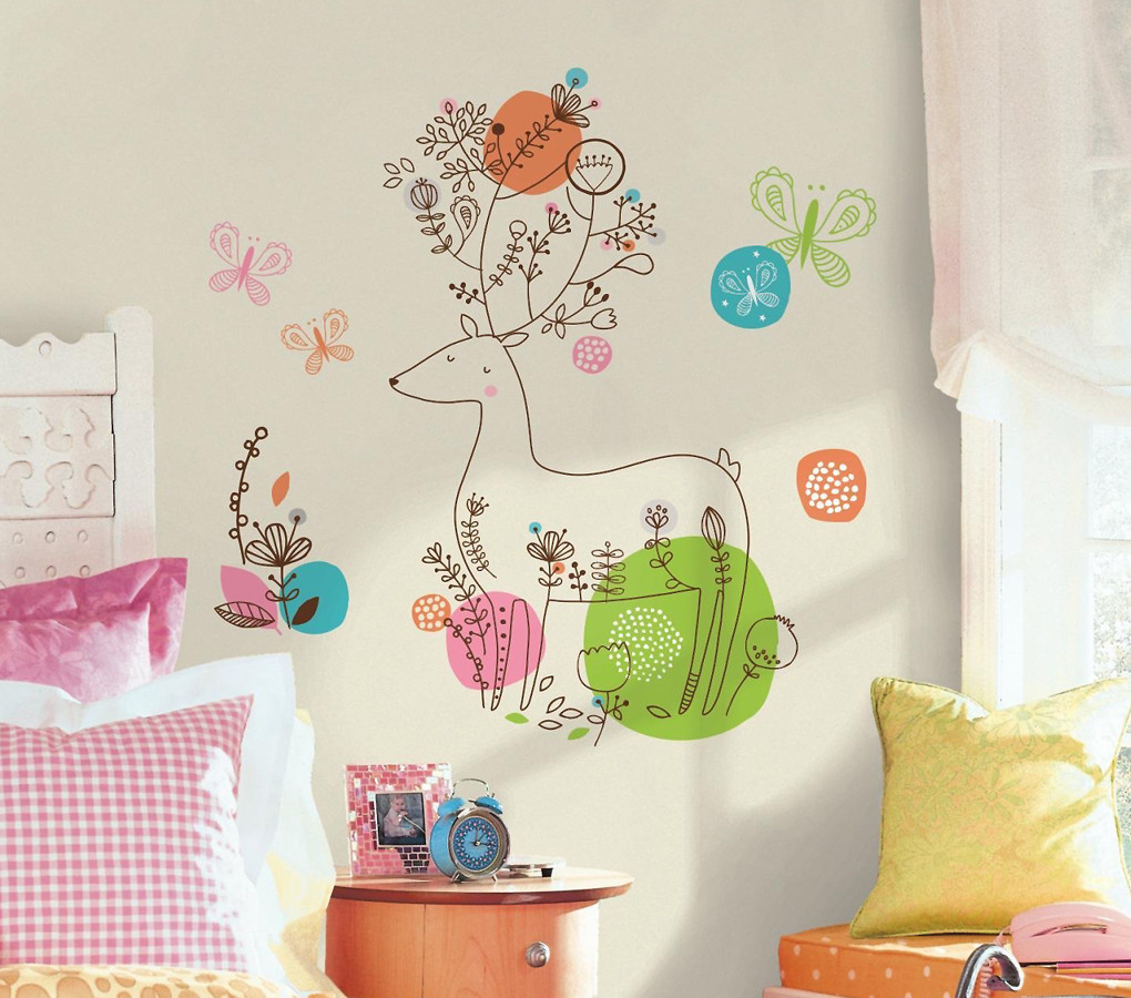 Nature Wall Art Large Decals Deer Bird Butterfly Peel&Stick Nursery Daycare