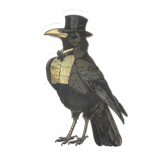 Victorian Crow Vinyl Sticker Transparent Anthropomorphic Raven Top Hat Ephemera