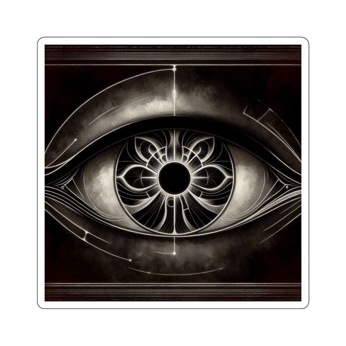 Sticker Art Deco Nouveau Iris Void Trippy Eye Eyeball Black 2×2" 3×3" 4×4" 6×6"