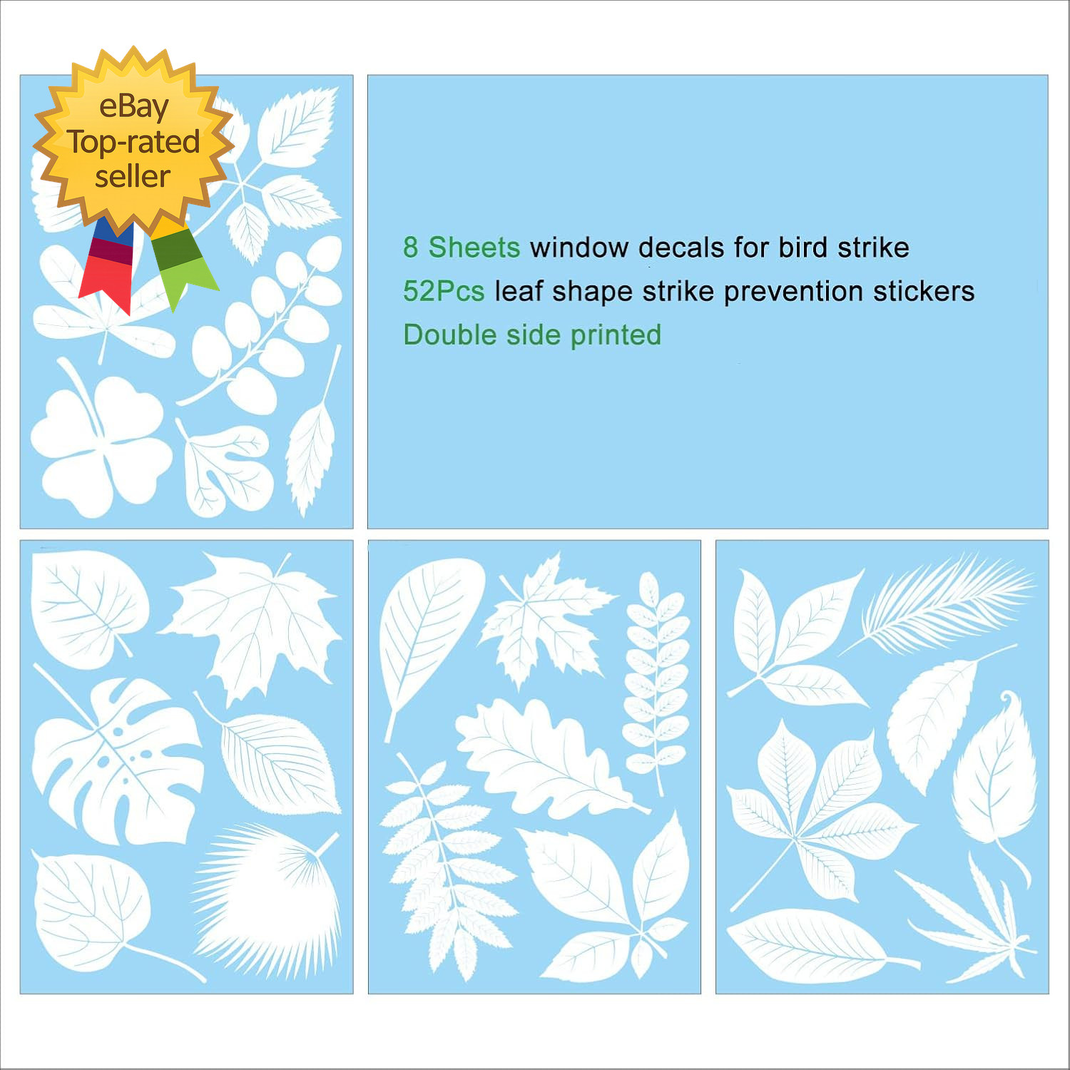 Window Decals for Bird Strikes,52 Pieces Large Leaf Shape anti Collision Window