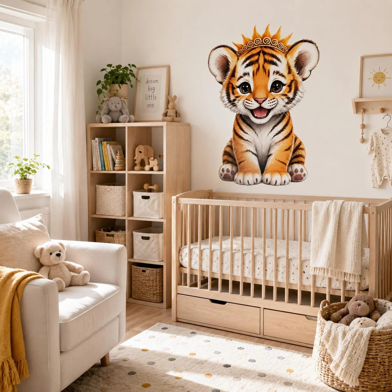 Cute Tiger Cub Wall Vinyl Decal | Baby Tiger With Crown Sticker