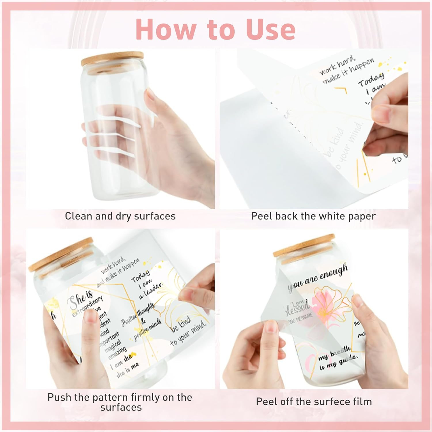 UV DTF Cup Wraps Sticker – 4 Sheets Bible Flower UV DTF Transfers for 16 OZ Glas