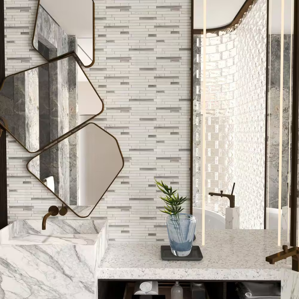 Jeedeson Peel Stick Wall Tile 12in Marble White Silver Kitchen Backsplash 10pack