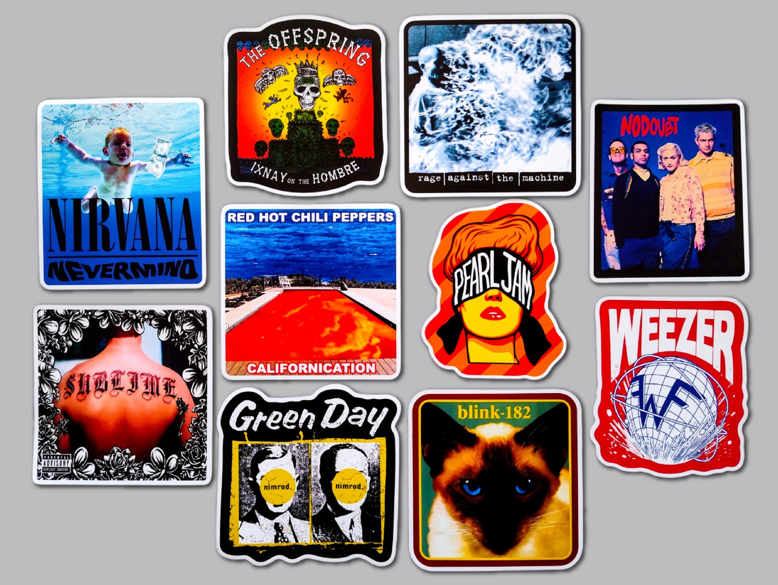 90's Alternative Vinyl Lot Pack (10 Stickers) SET 14 pearl jam sublime nirvana