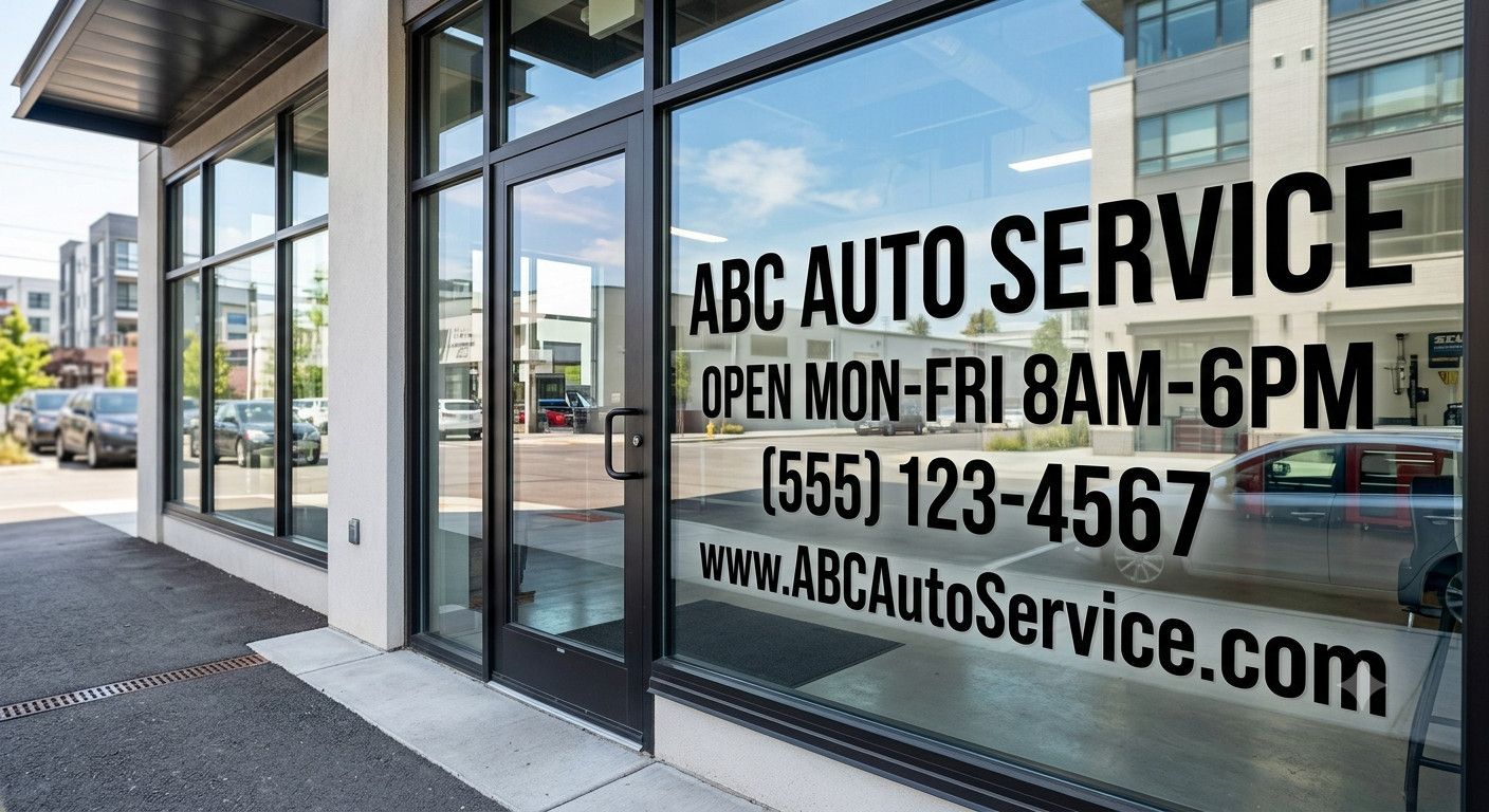 Custom Storefront Window Decal | Business Name Hours Phone Website Vinyl Letteri