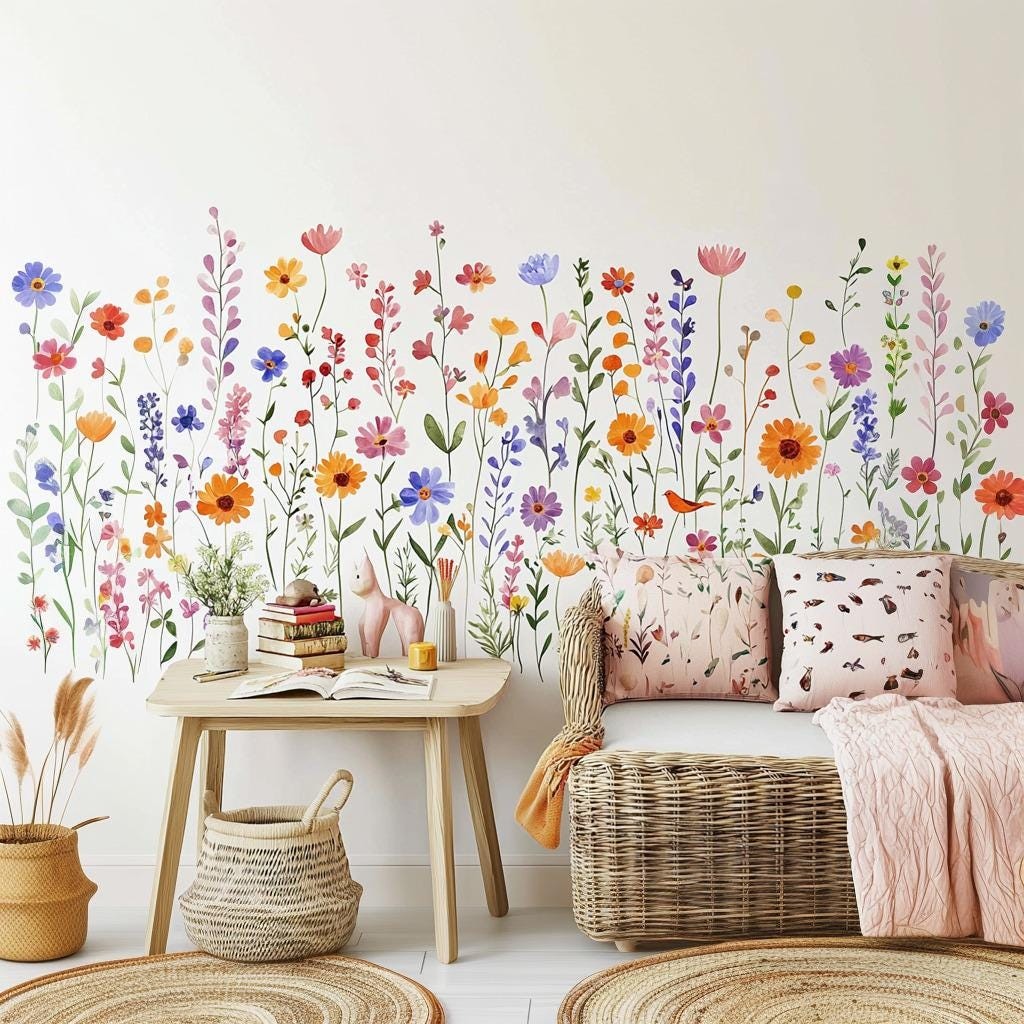 Colorful transparent watercolor style flowers