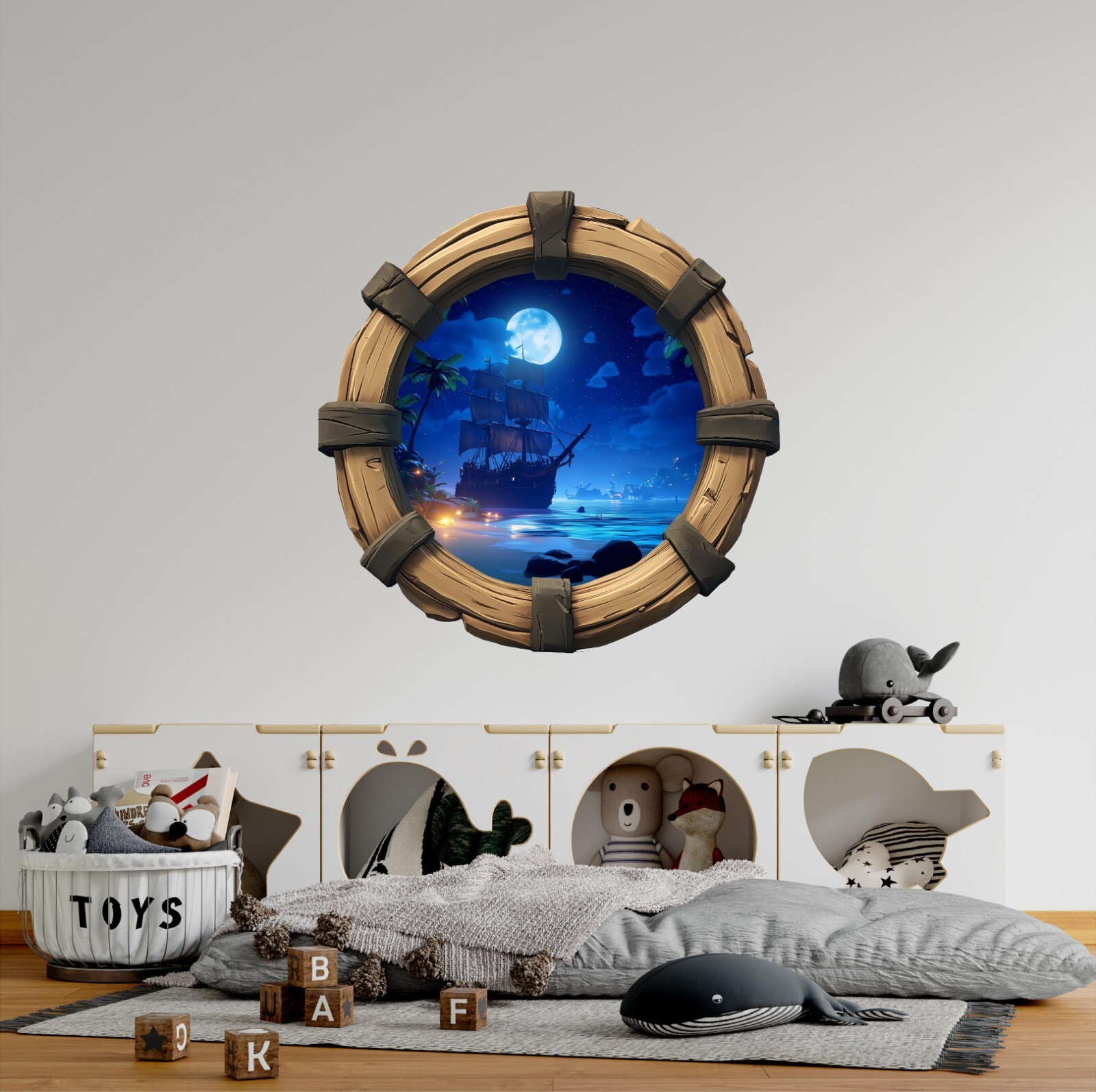 Pirate Ship In Moonlight Porthole Window Wall Decal Port Hole Wall Sticker
