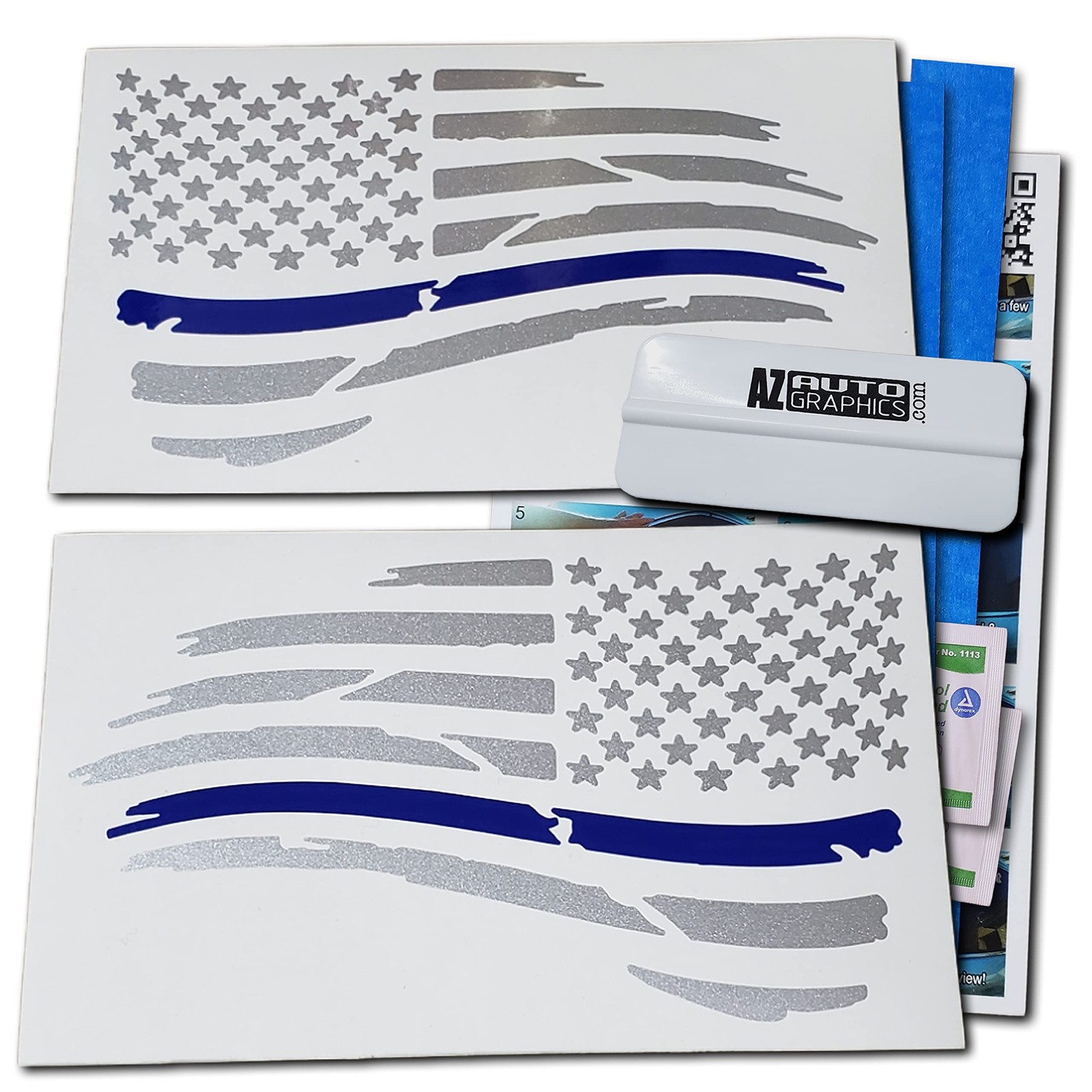 Thin Blue Line American Flag Decal w/Installation Kit (Metallic Silver)