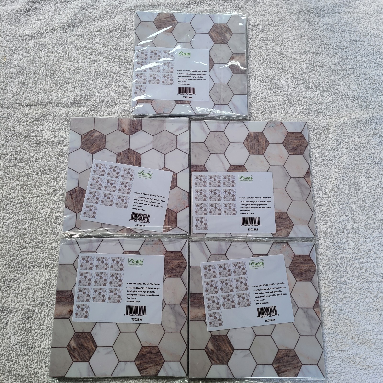 Marble 3D Tile Sticker Self-adhesive Bathroom Kitchen Decor Home Wall 5 packs