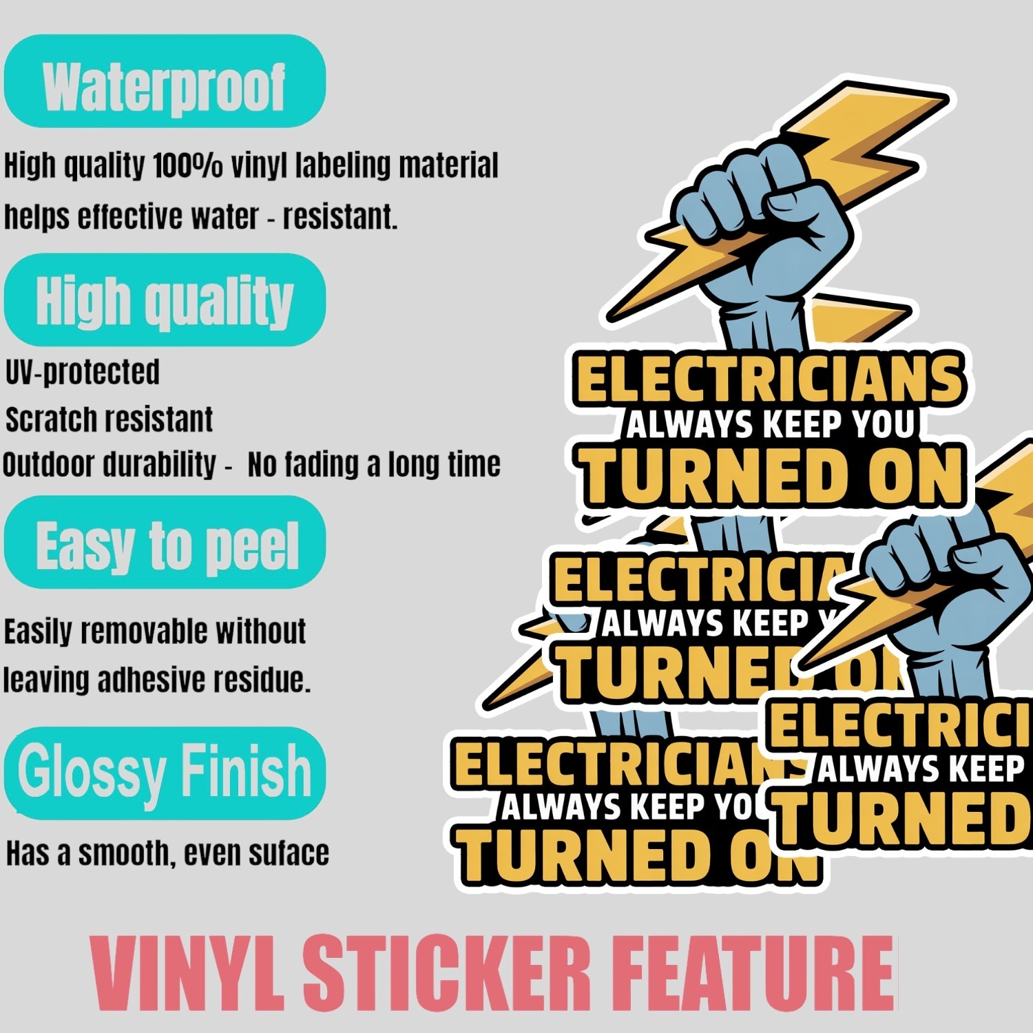 4PCS Electricians Always Keep You Turned On Stickers – Funny Lineman Work Decals