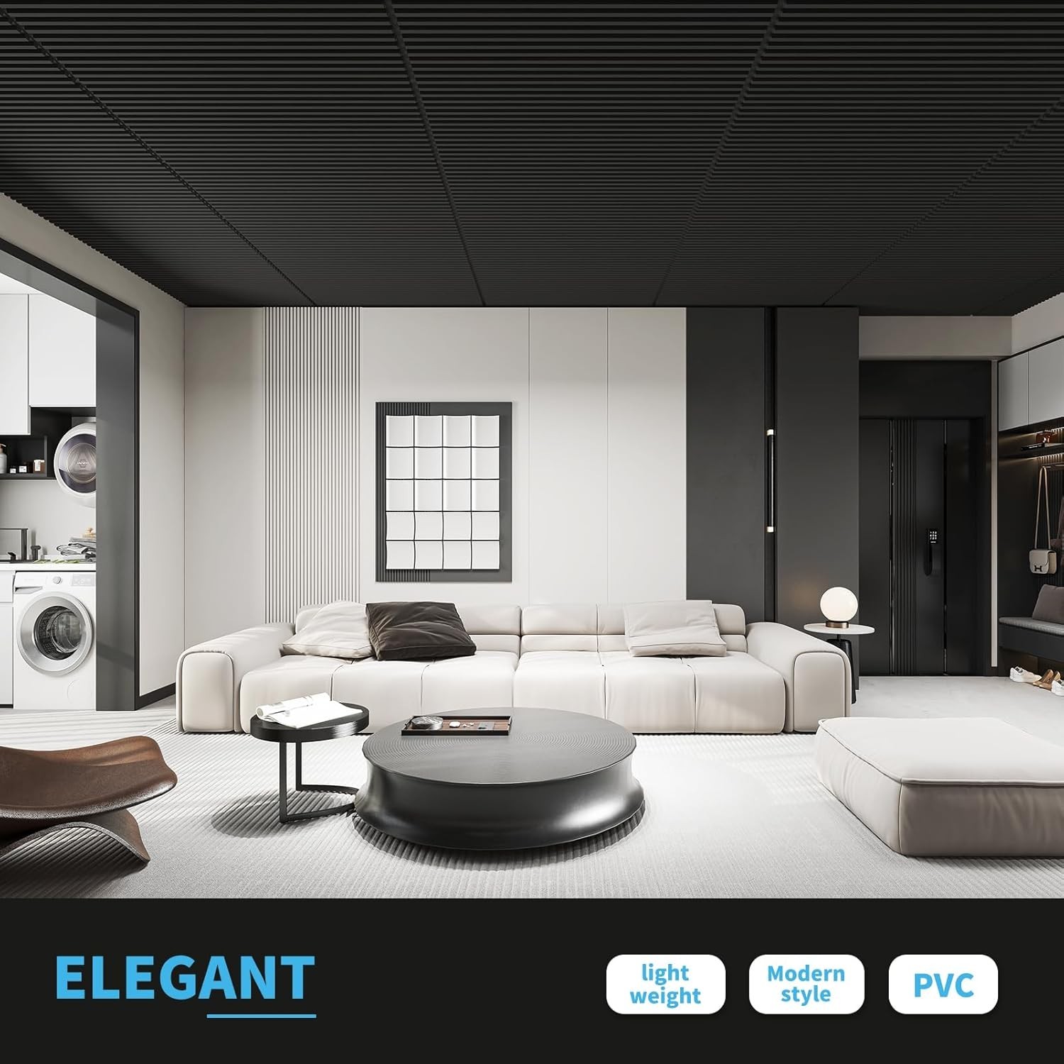 Elegant 12-Pack Black PVC Ceiling & Wall Panels, 24×48 in., Easy Install