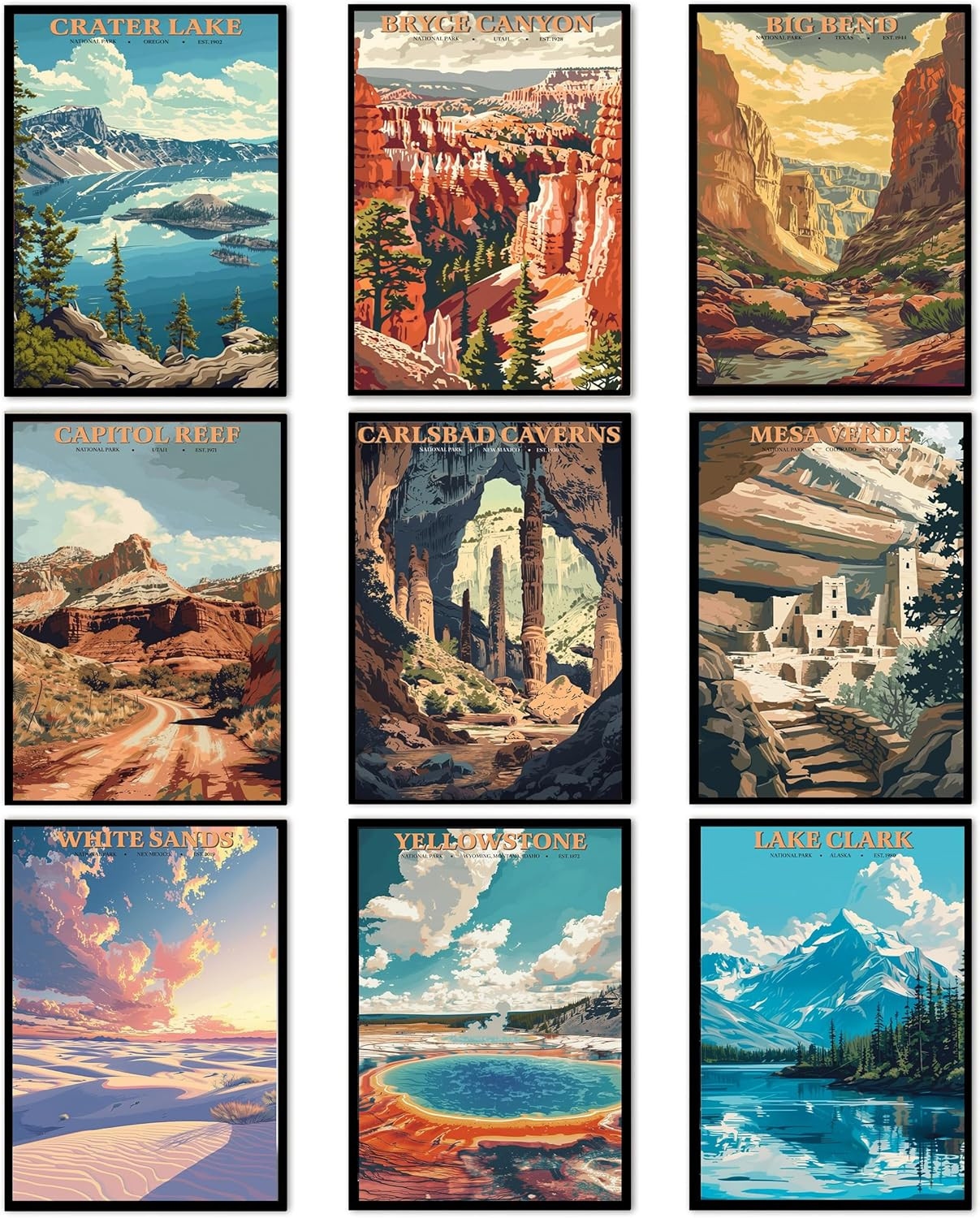 National Park Poster Retro Travel Posters Yellowstone Yosemite Arches Vintage Na