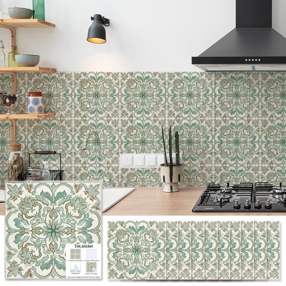 DIY Green Floral Decor Stickers for Tiles Countertops 5.91×5.91in 7.87×7.87in