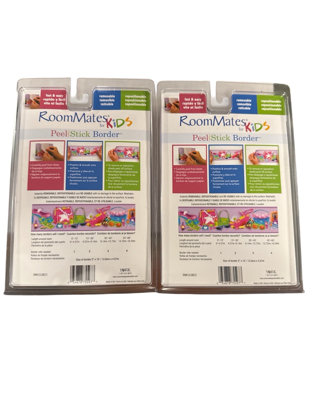 Lot Of 2 RoomMates Kids Peel & Stick Border Make up Purse Shoe Accessories Decal