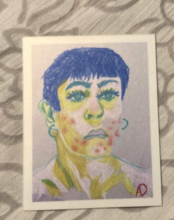 Original Sticker of Yellow, Blue, and Pink Woman (2.5 inches)