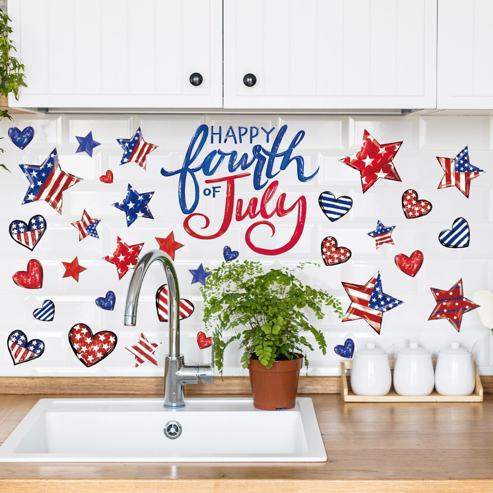 9 Sheets Patriotic Wall Stickers Watercolor 4th of July Vintage Red White Blue