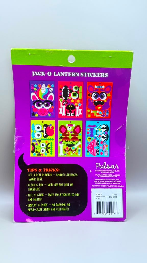 Pulsar Jack-O-Lantern Pumpkin Face Vinyl Stickers 6 Sheets Halloween Kids New