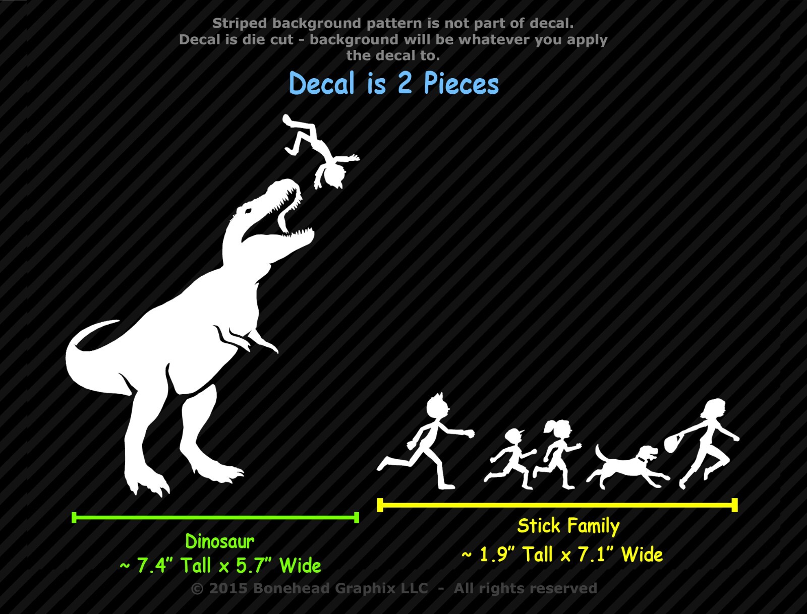 Stick Figure Family Decal Dinosaur Attacks T-Rex Eats Window Sticker – Large