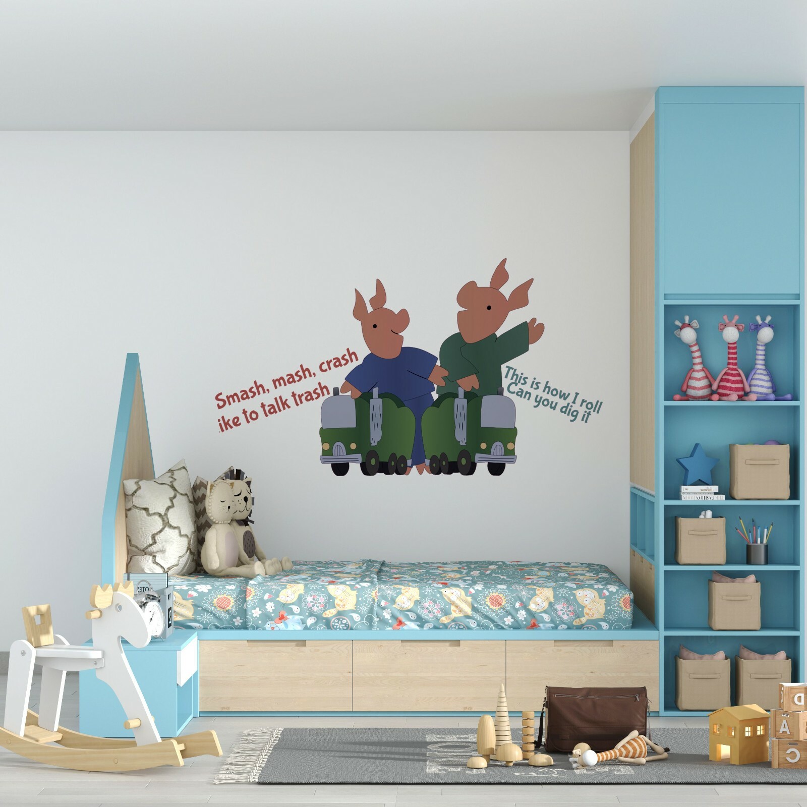 Vinyl Home Art Garbage Truck Decor Children's Book Pig Animals Design Wall Decal