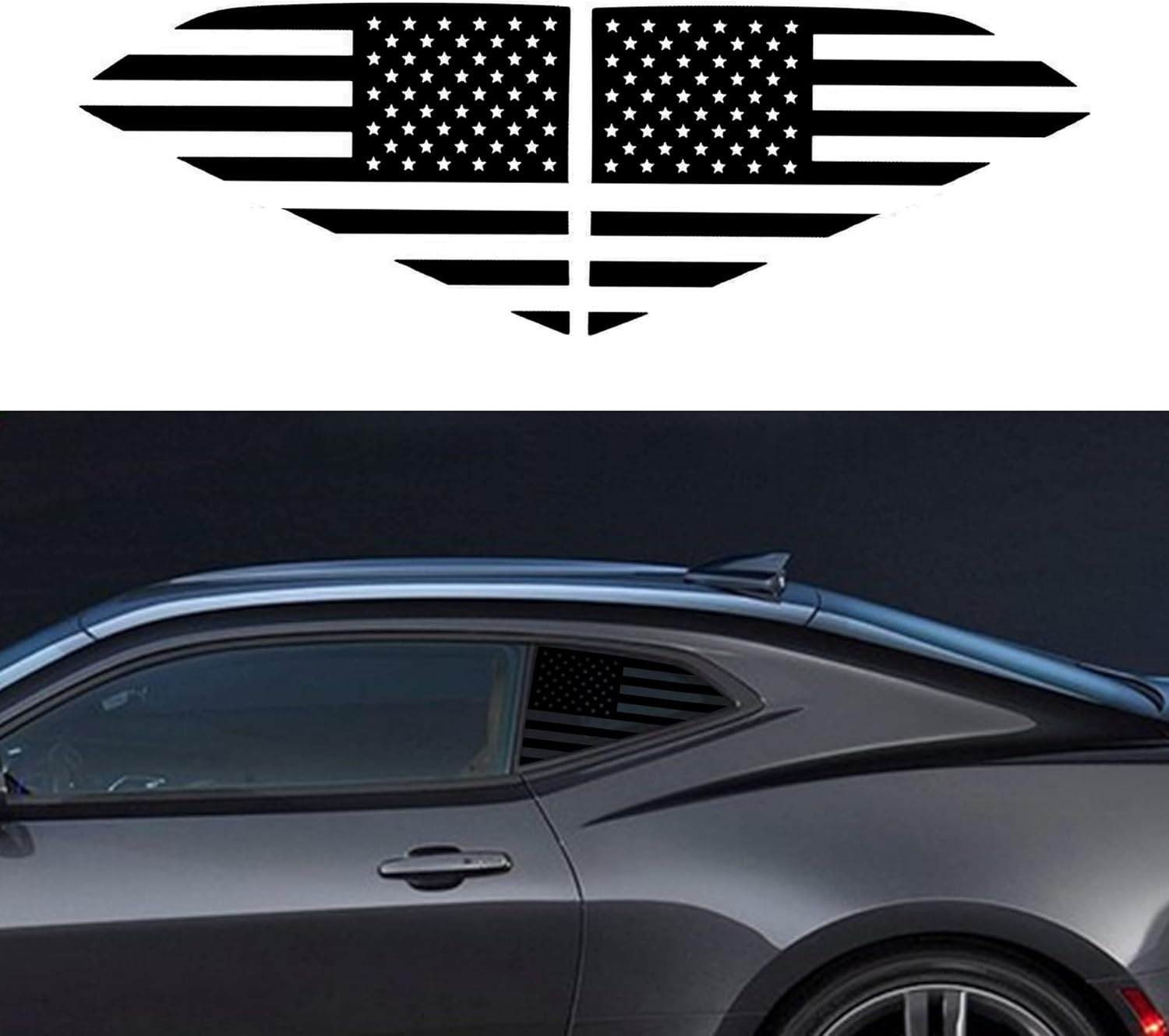 Rear Side Quarter Window Decal Fit for Chevy Camaro 2016-2022, Matte Black Ameri
