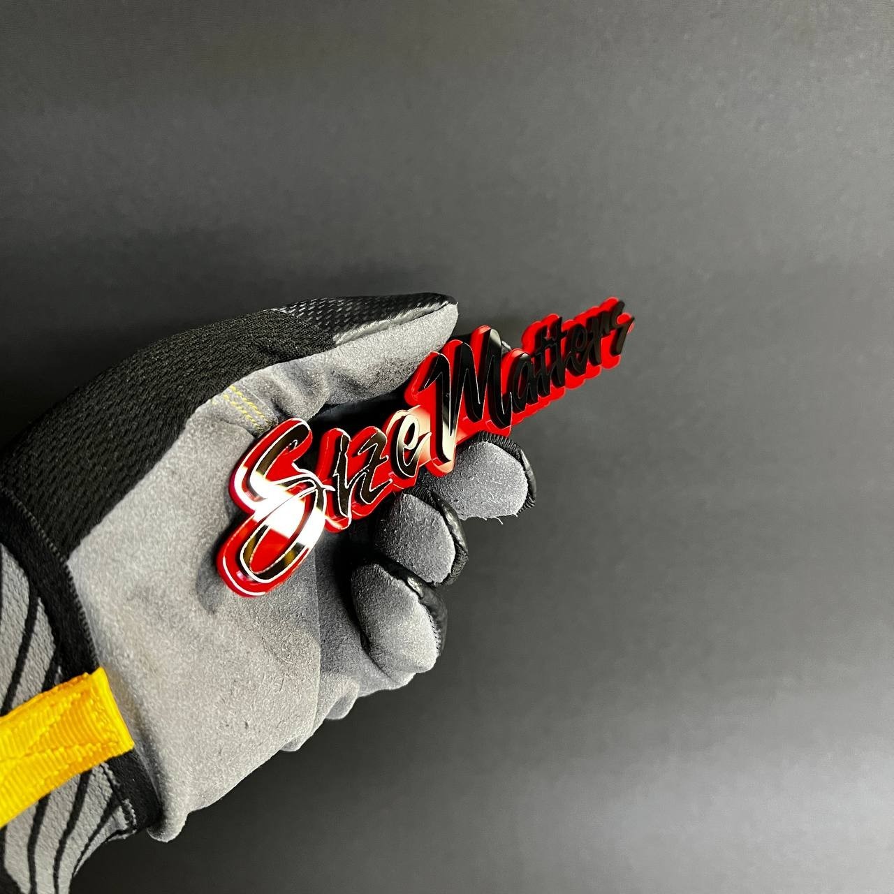 1x "SIZE MATTERS" Custom Text 3D Acrylic Car Emblem Badge Multicolor Laser Cut