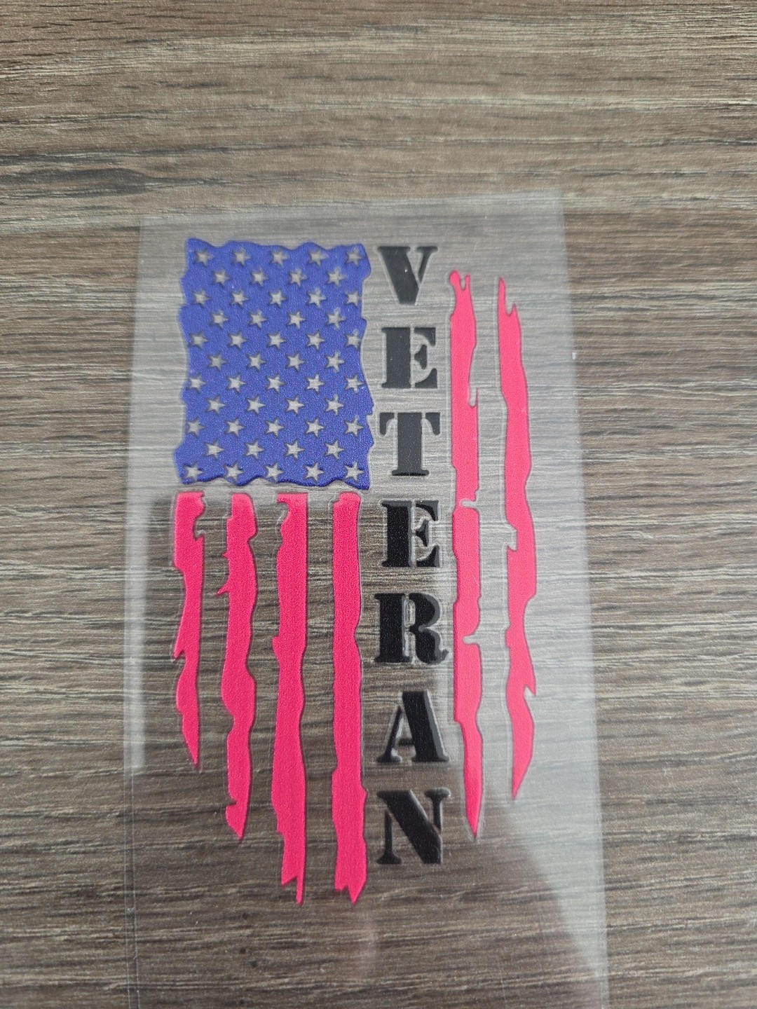 US Veteran Torn Flag Draped Raised UV DTF Sticker Decal In Color 3.5in X 2.5in