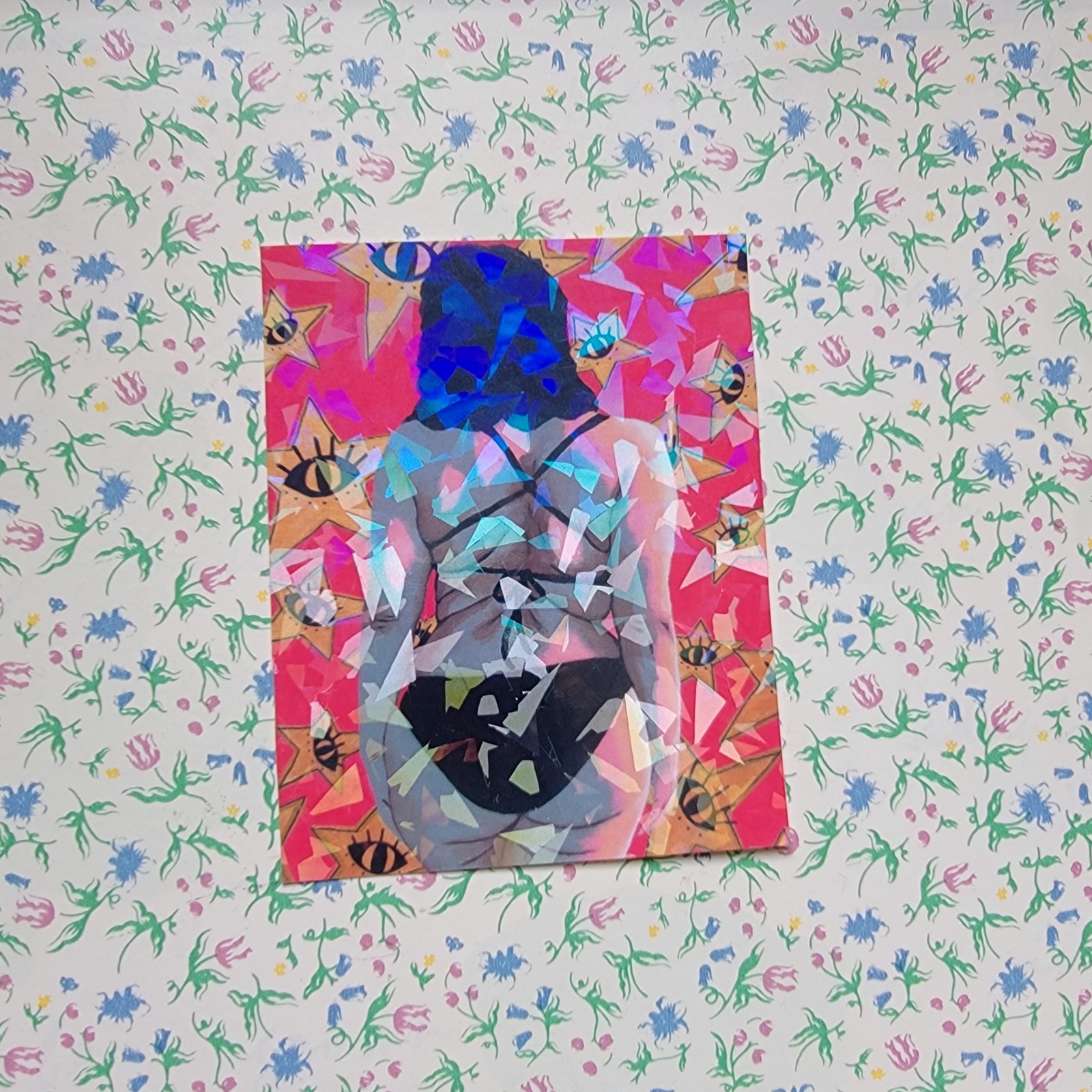 Curvy Woman Holographic Vinyl Sticker, Pink and Yellow Art Sticker