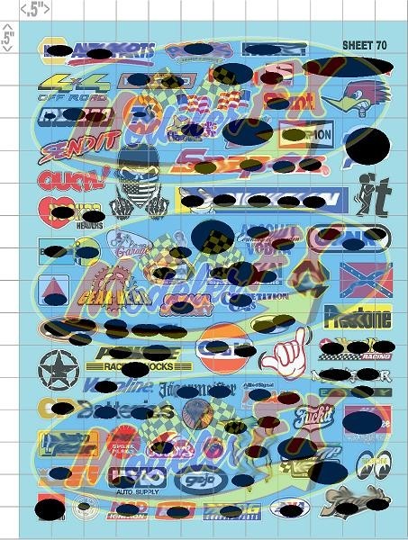 Clear Matte FinishVinyl Sticker Sheet 70-R/C MODEL Decal 1/10-1/16 ScaleMoparsFG