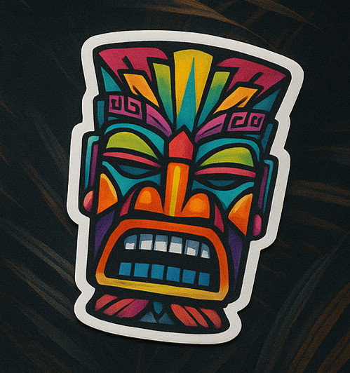 Colorful Tiki Mask Sticker Pack (4) Tribal Totem Waterproof Stickers Hawaii Mug