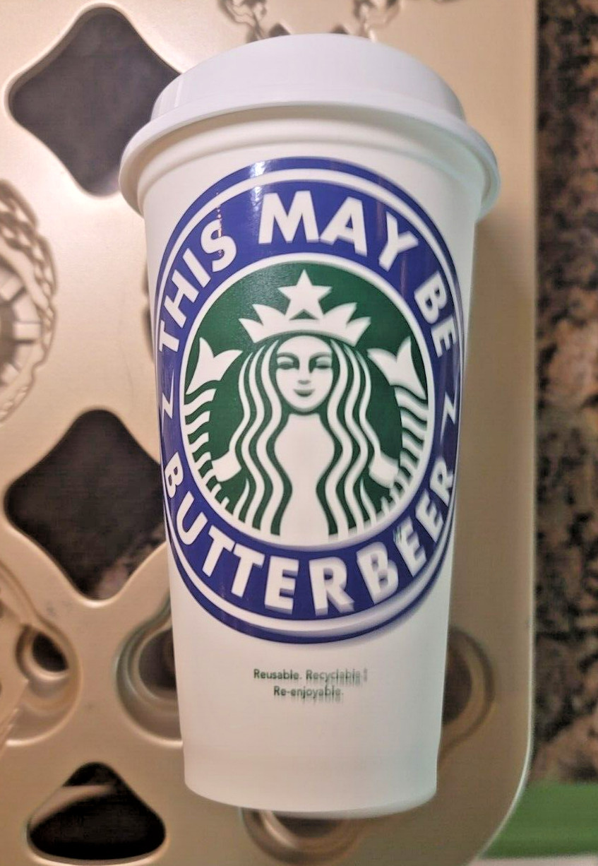 Starbucks Reusable Coffee Cup – This May Be Butterbeer with Lid