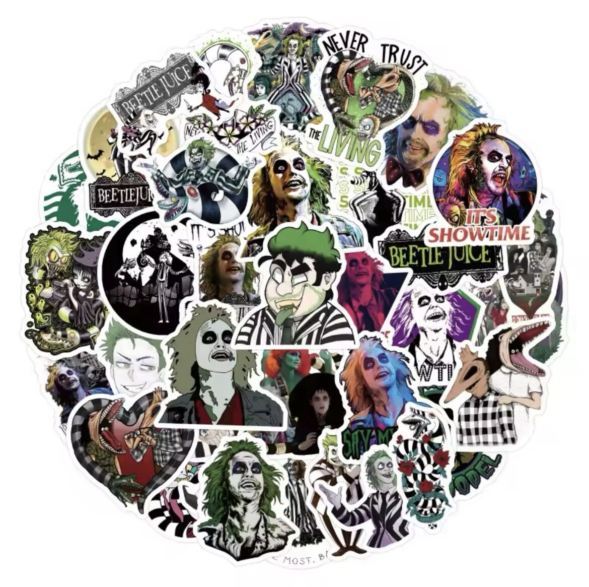Beetlejuice Stickers 50pk Beetlejuice Style Mixed Spooky Character Sticker