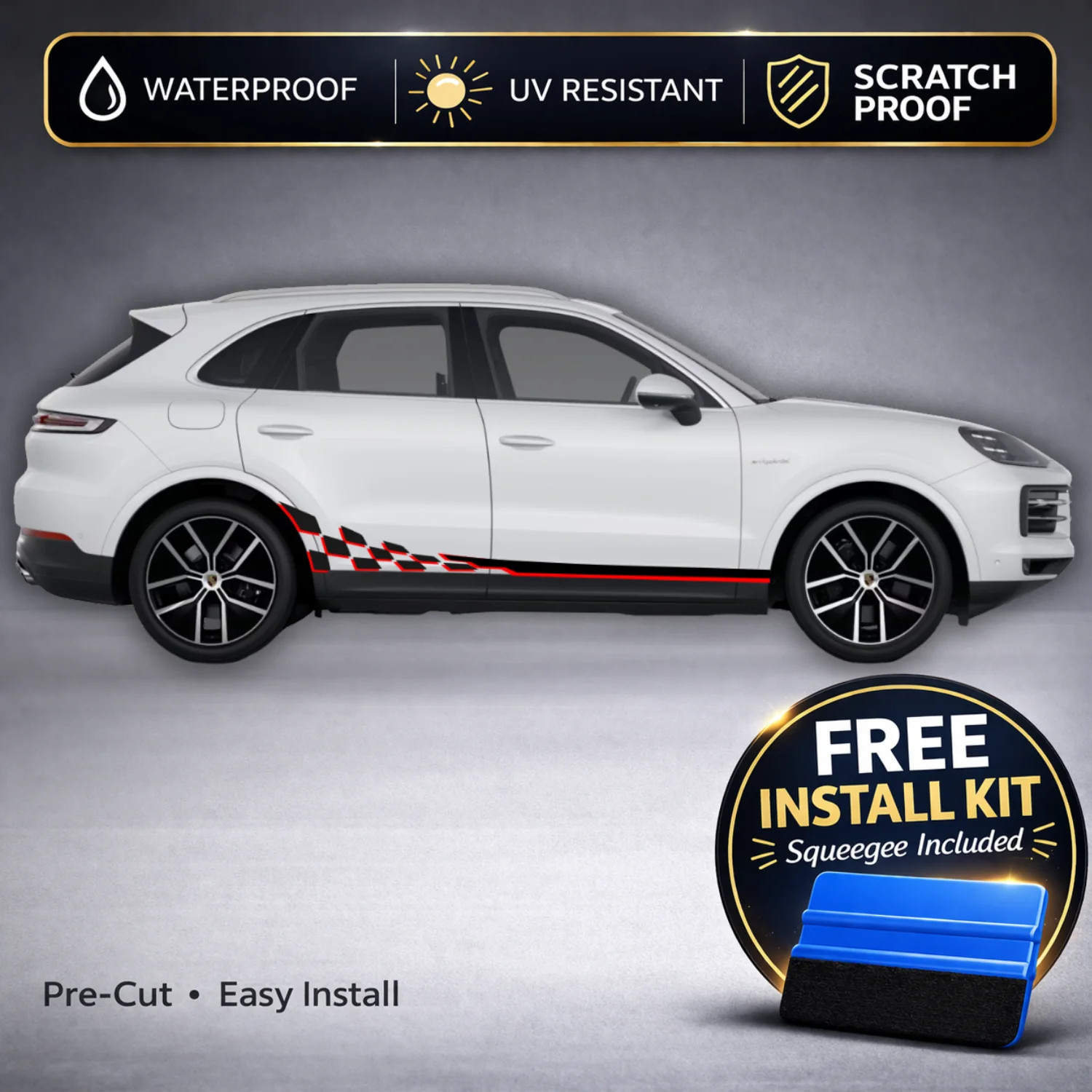 Compatible With Porsche Cayenne Checkered Racing Stripe Decals – Two-Tone Rocker