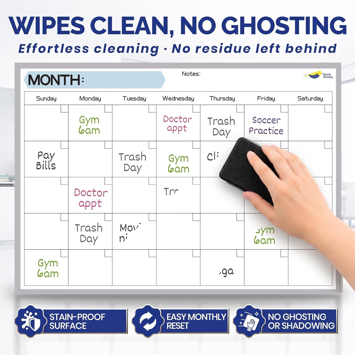 Magnetic Dry Erase Calendar for Refrigerator – 17×12” Stain-Resistant, Large Wri