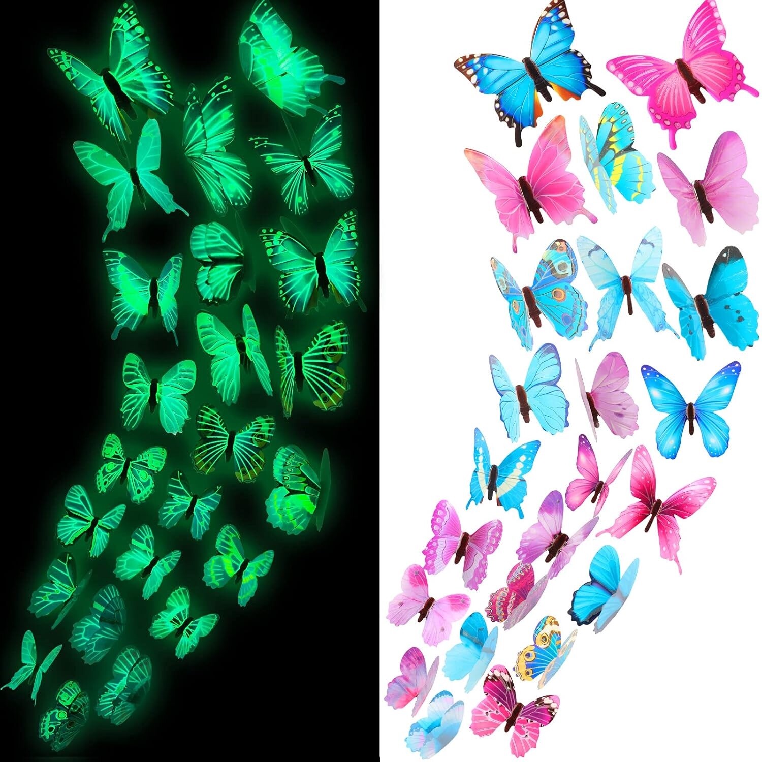 48 Pieces Glow in The Dark Butterflies for Ceiling 3D Butterfly Decal Sticker Wa