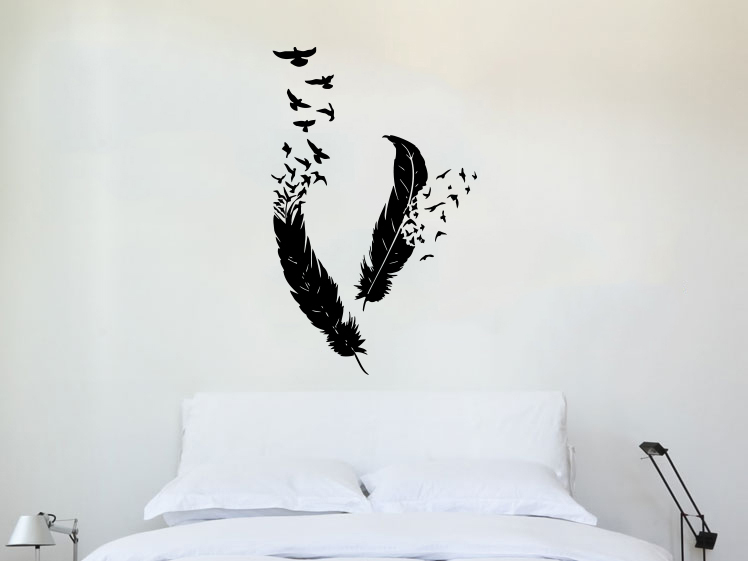 Feather Wall Decal Vinyl Stickers Birds Of Feather Nib Home Decor Bedroom ZX154
