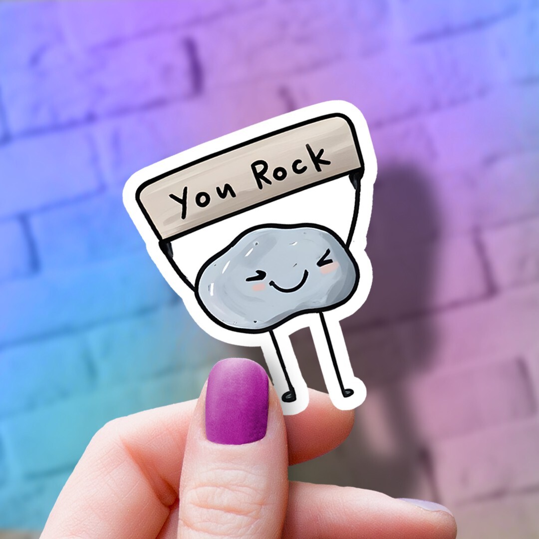 Inspirational "You Rock" Vinyl Sticker: Rock Cartoon Character Decal