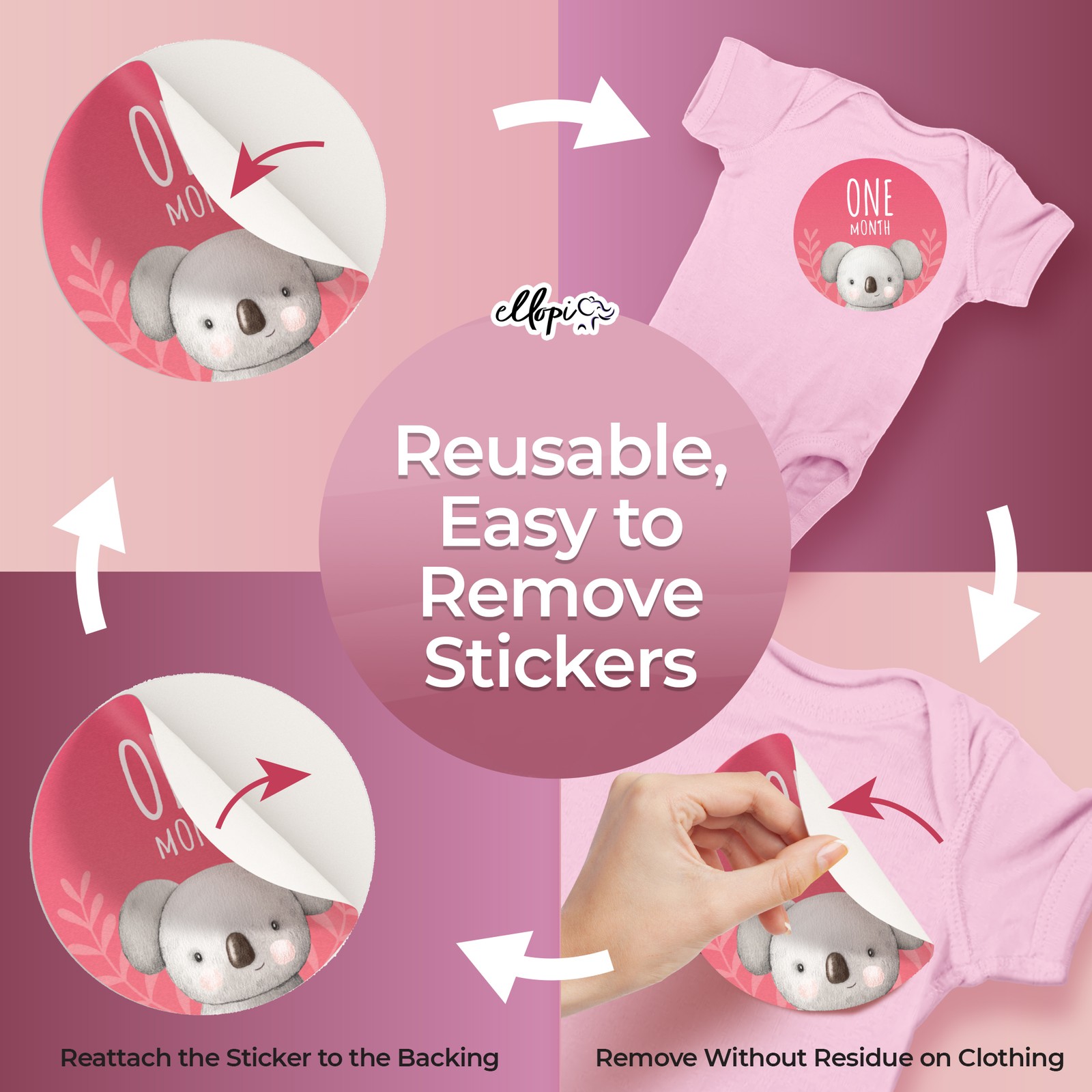 Ellopi 4" Funny Baby Girl Milestone Photo Prop Stickers, 30 Pack