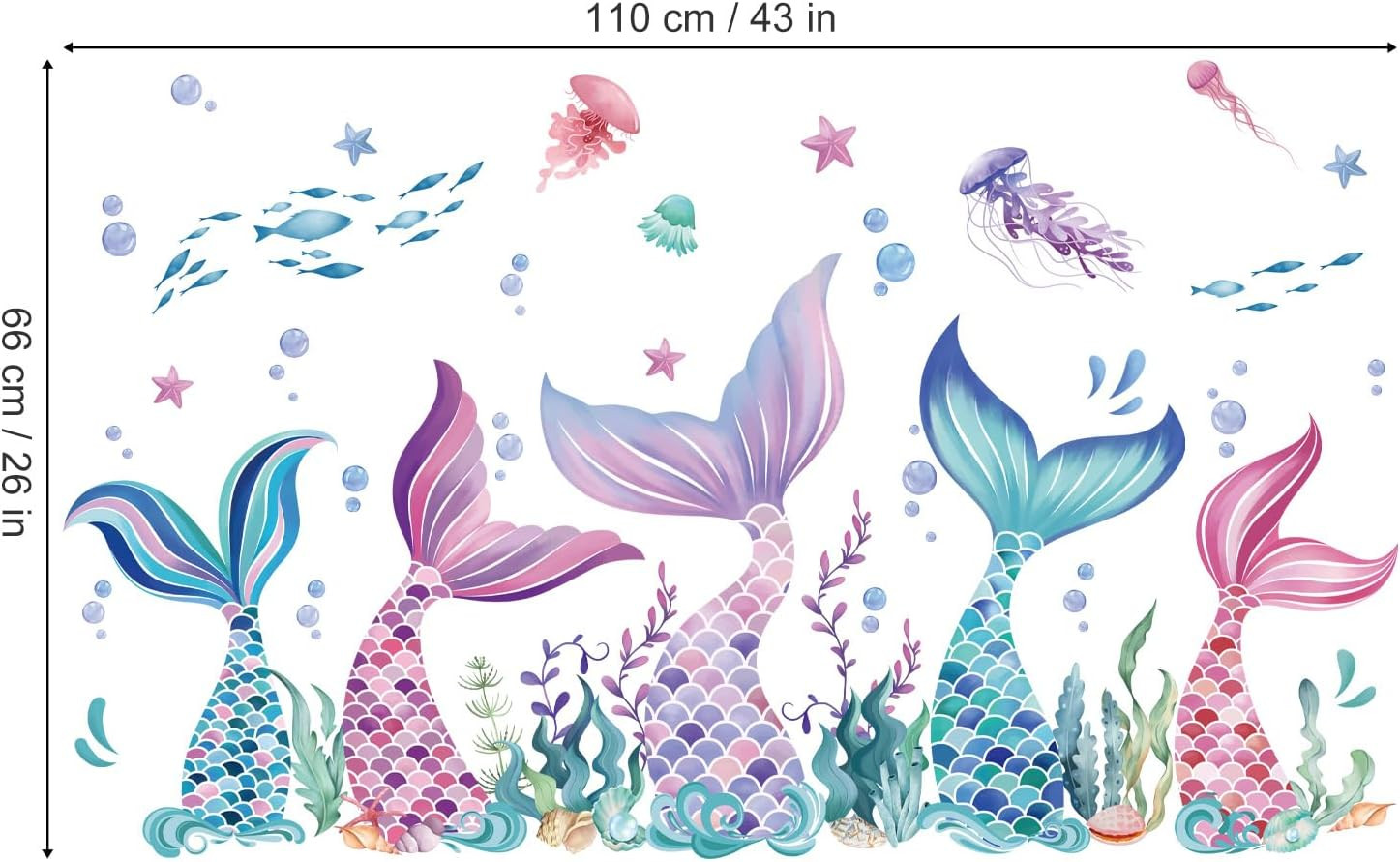 Wondever Mermaid Tail Wall Stickers under the Sea Mermaid Bubble Seaweed Peel an