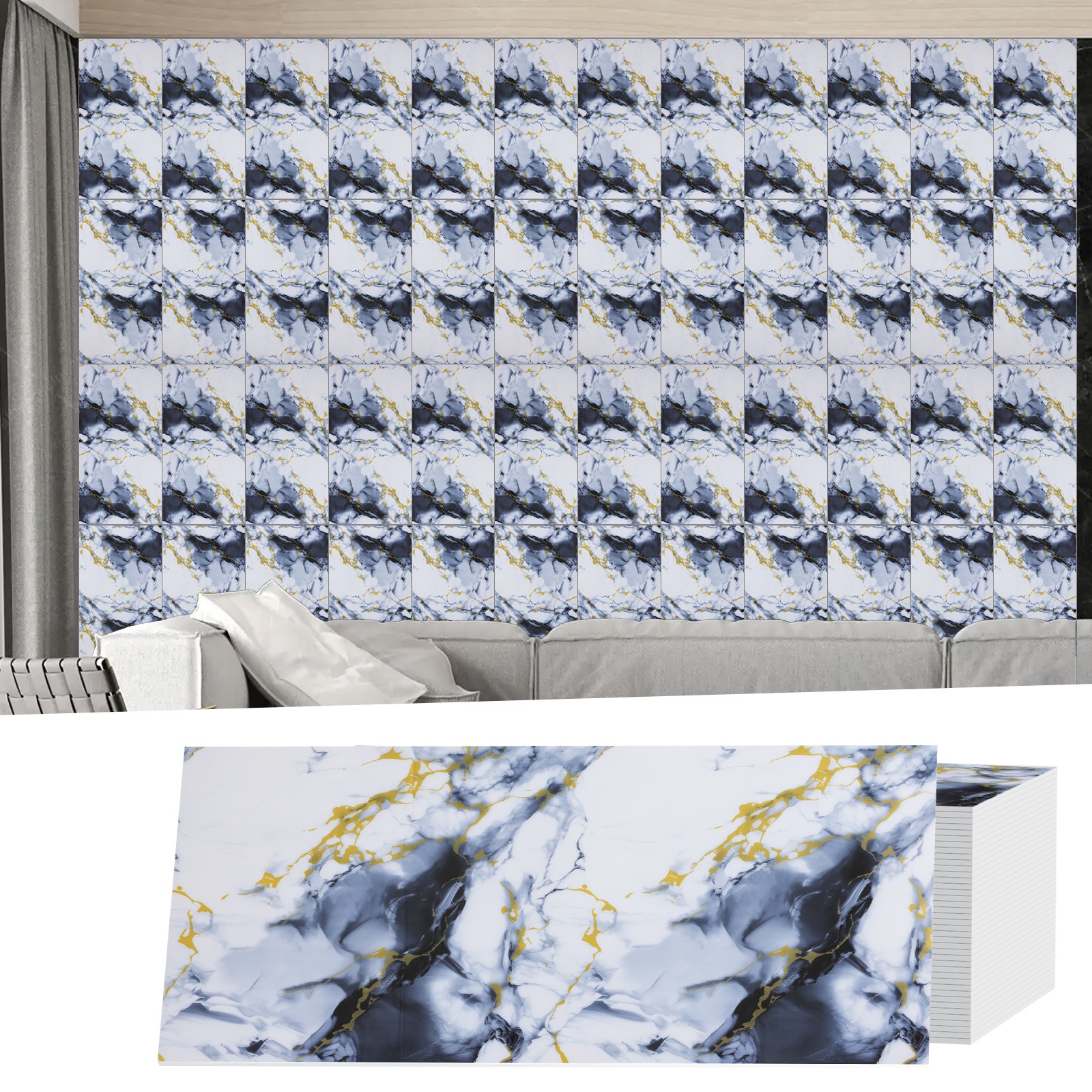 11.8in Peel and Stick Marble Wall Tile Waterproof Self Adhesive Bathroom Decor